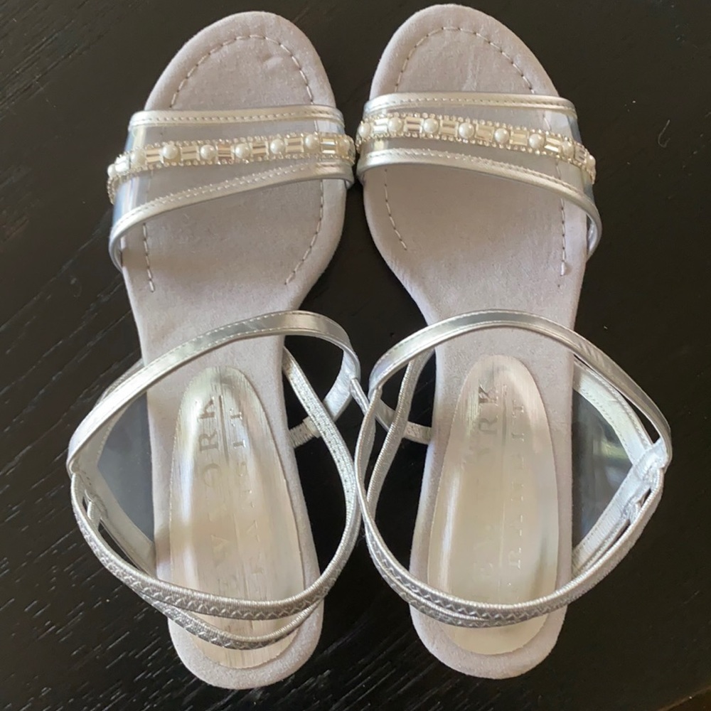 Silver beaded wedge sandals